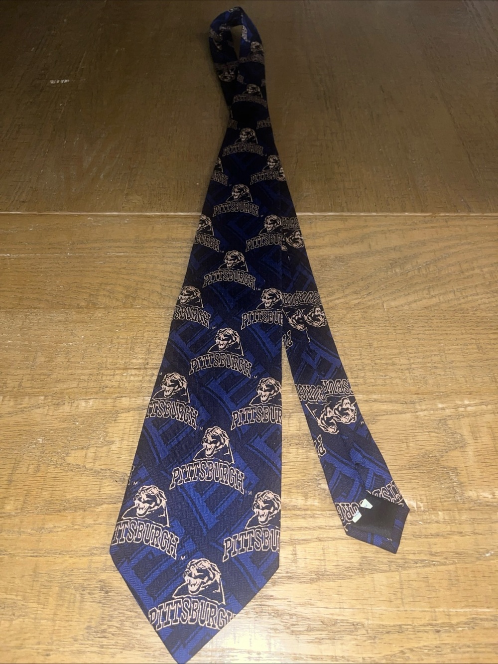 University of Pittsburgh Pitt Men's Tie Navy Blue & Gold Print Necktie Silk